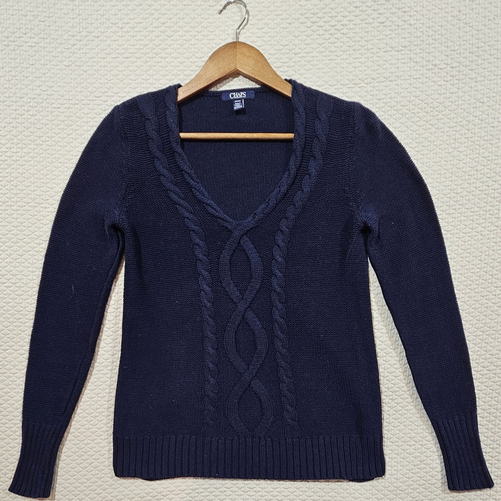 Ralph Lauren Chaps Deep Blue Navy Cable Knit‎ V-Neck Sweater Size S